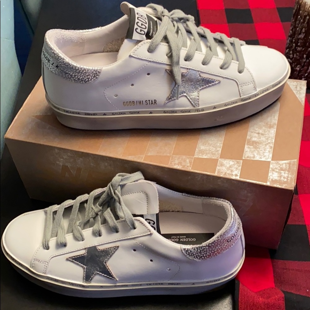 Women's Sneakers Hi Star White Leather Shiny Star